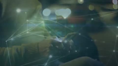 Man Engaging with Smartphone, Activating Digital Network Overlay