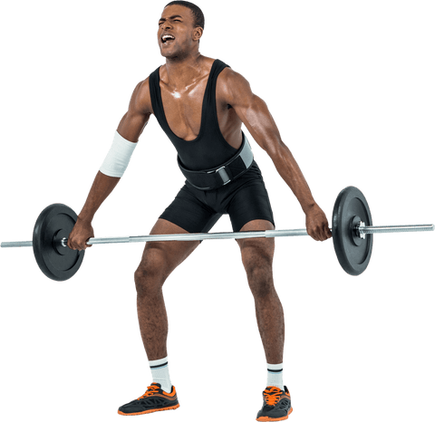 Strong Athlete in Black Weightlifting Outfit on Transparent Background