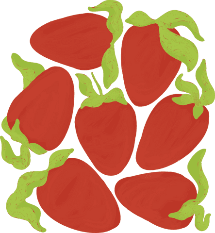 Tropical strawberries pattern hand-painted with transparent background