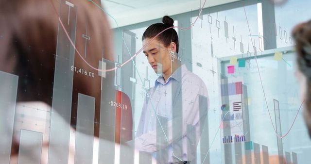 Business Meeting with Financial Analysis on Glass Board