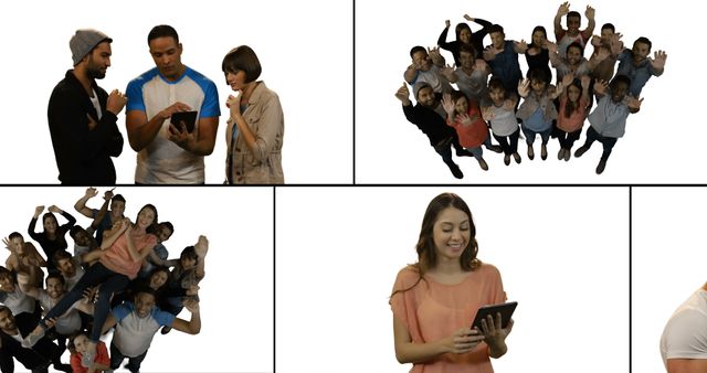 Multiracial Group Interacting with Tablet in Busy Workspace - Download Free Stock Images Pikwizard.com