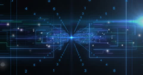 Data Processing Animation with Blue Neon Elements