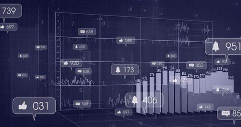 3D Data Visualization with Bar Chart and Metric Icons
