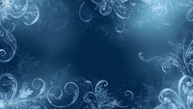Frosted blue winter frame with ornate swirls and snowflake border for holiday design