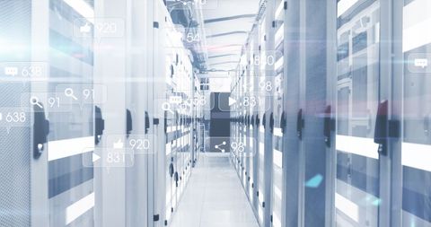 Digitalization Onslaught: Social Media Icons Overlaying Server Racks - Download Free Stock Images Pikwizard.com