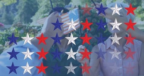 Family Celebrating with American Flags on Patriotic Occasion