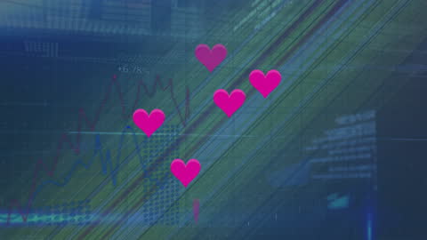 Heart Icons Overlay on Digital Data Graph Display