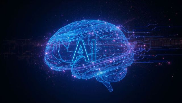 Futuristic ai brain with digital circuitry and glowing particles