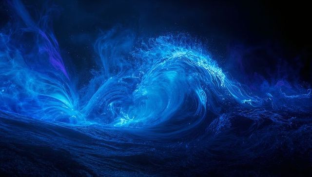 Electric-blue cosmic energy wave in vibrant cosmos