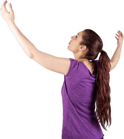 Woman with Curly Hair Raising Arms in Joy on Transparent Background - Download Free Stock Videos Pikwizard.com