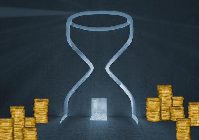 Stacks of Gold Coins Around Glowing Hourglass Frame - Download Free Stock Photos Pikwizard.com