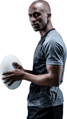 Transparent Confident Athlete Holding Rugby Ball