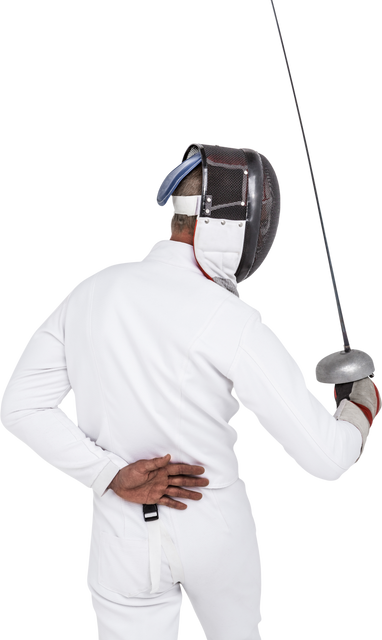 Rear view of man in fencing suit holding sword on transparent background - Download Free Stock Videos Pikwizard.com