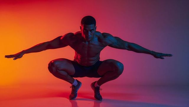 Fitness Model in Dynamic Squat Pose Amidst Two-Tone Light