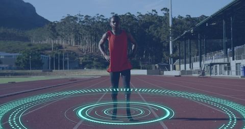 African American Male Runner with Digital Interface on Track - Download Free Stock Images Pikwizard.com