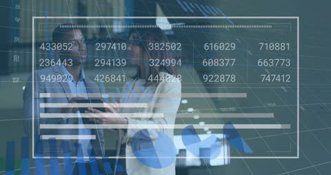 Diverse Businesspeople Analyzing Financial Data with Digital Graphics