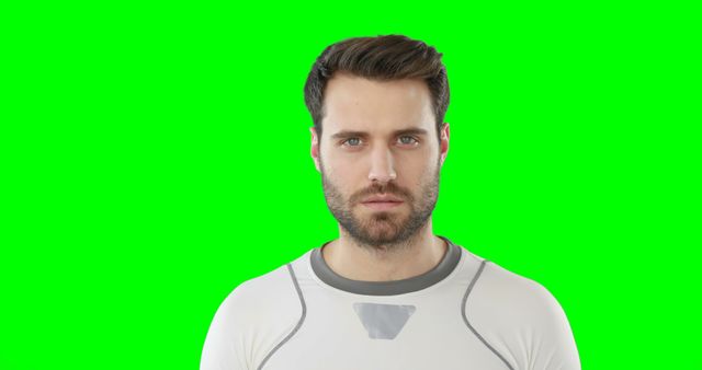 Confident Bearded Man in White Space Suit Standing Against Green Screen - Download Free Stock Images Pikwizard.com