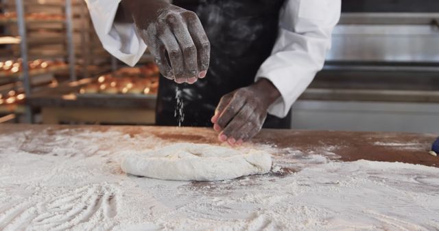 Baker Preparing Dough with Flour in Bakery Kitchen - Download Free Stock Images Pikwizard.com