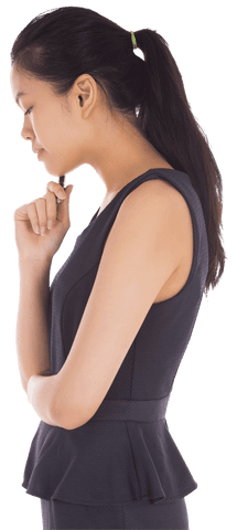 Transparent biracial businesswoman in thought