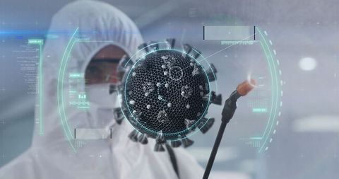 Scientist Disinfecting with Virtual Virus Concept Visual