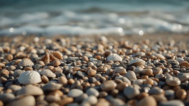Serene Pebble and Seashell Beachscape with Starfish Fragment
