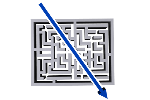 transparent labyrinth with blue arrow indicating solution path - Download Free Stock Videos Pikwizard.com