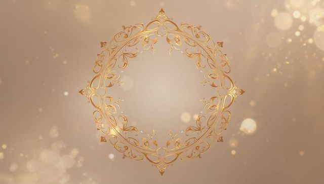 Ornate Gold Filigree Round Frame on Taupe Bokeh Background for Invitation Design