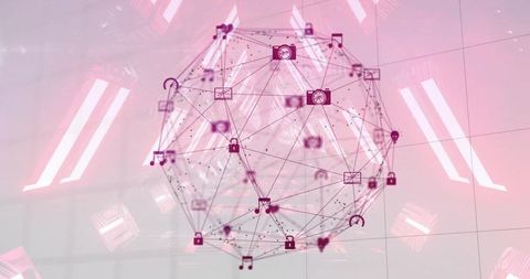 Futuristic digital network sphere with multimedia nodes