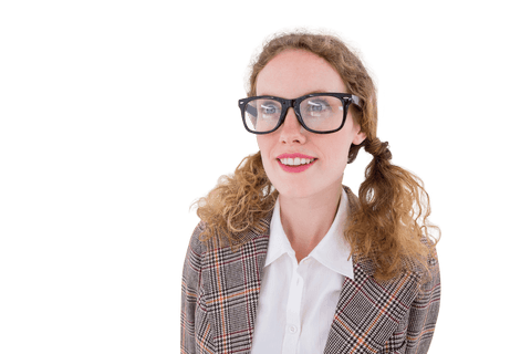 Smiling Geeky Hipster Woman With Transparent Background