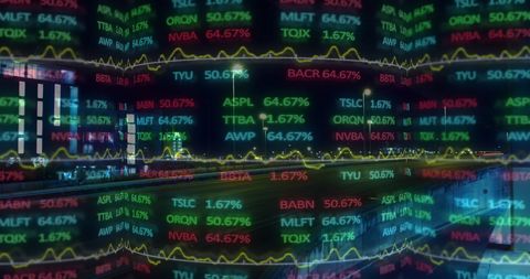 Financial Data Processing Over Cityscape Metaphor for Global Business Trends