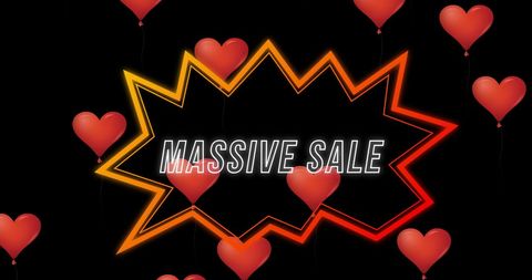 Massive sale sign with heart balloons and radiant outline
