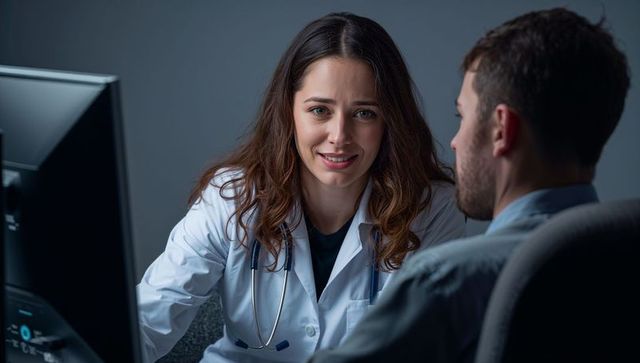 Doctor Conducting Medical Consultation at Clinic Desk