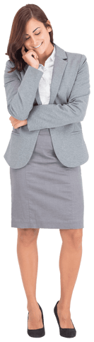 Transparent Businesswoman in Professional Attire Standing Thinkfully
