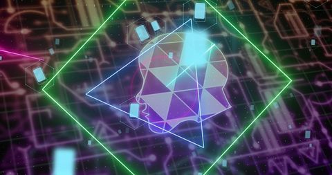 Digital Geometric Human Face in Technological Glow