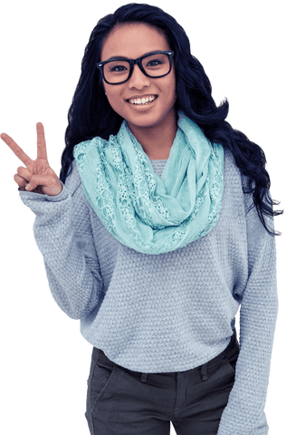 Confident Asian Woman Flashing Peace Sign on Transparent Background - Download Free Stock Videos Pikwizard.com