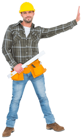 Smiling Construction Worker with Blueprint and Toolbelt Transparent Background - Download Free Stock Videos Pikwizard.com