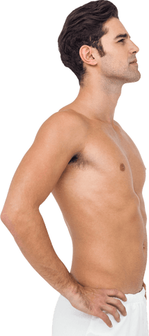 Transparent Side Profile of Confident Young Man with Hands on Hips