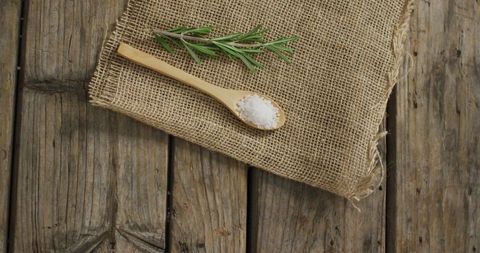 Rustic Arrangement of Rosemary and Salt on Wooden Desk - Download Free Stock Images Pikwizard.com