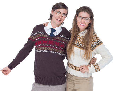 happy geeky couple in vintage sweaters on transparent background - Download Free Stock Videos Pikwizard.com