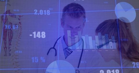 Doctor Analyzing Data with Patient in Futuristic Clinic Environment