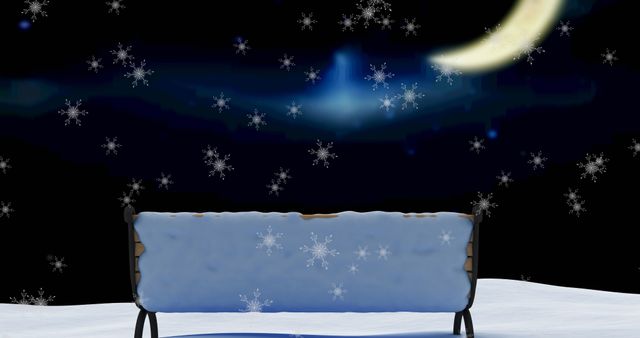 Snowy Winter Night with Bench Under Falling Snowflakes - Download Free Stock Images Pikwizard.com