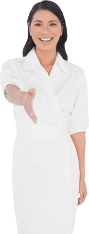 Transparent Smiling Woman Holding Out Hand in Greeting