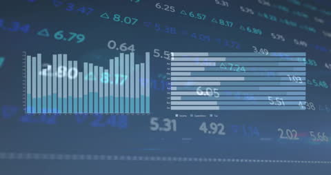 Stock Market Data and Analytical Bar Graphs on Digital Display
