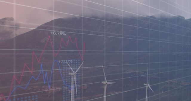 Wind Turbines Generating Clean Energy with Financial Data Overlay - Download Free Stock Images Pikwizard.com