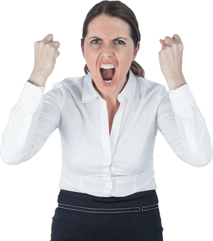 Transparent Businesswoman Screaming with Clenched Fists