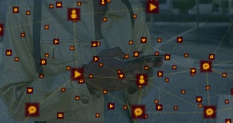 Digital networking with icon overlays conveying connectivity