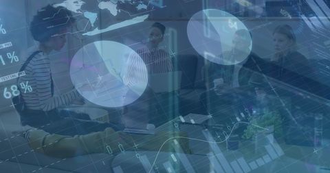 Global Data Visualizations Overlaying Office Meeting - Download Free Stock Images Pikwizard.com
