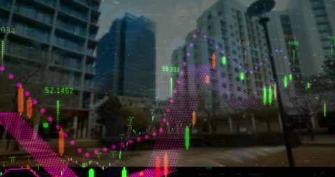 Stock Market Analysis with Digital Cityscape Overlay