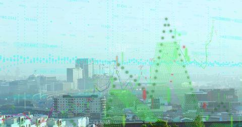 financial data processing over cityscape representing global markets - Download Free Stock Images Pikwizard.com