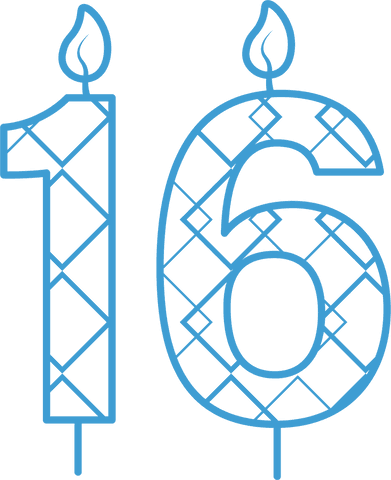 Transparent blue 16th birthday candle design illustration